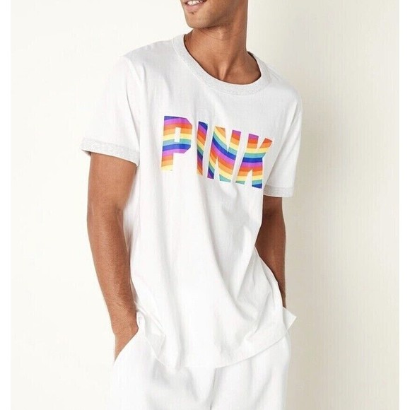 NWT Victoria’s Secret PINK Unisex Shirt, Campus Crew Tee Pride Rainbow Logo, Med - Picture 8 of 8